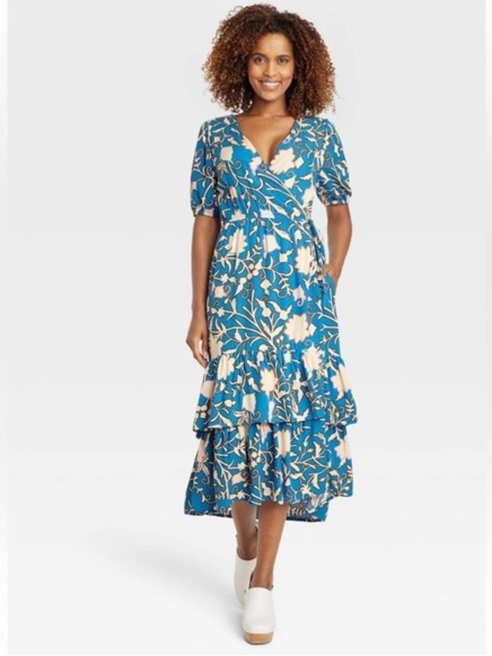 Knox Rose Blue Floral High-Low Wrap Dress